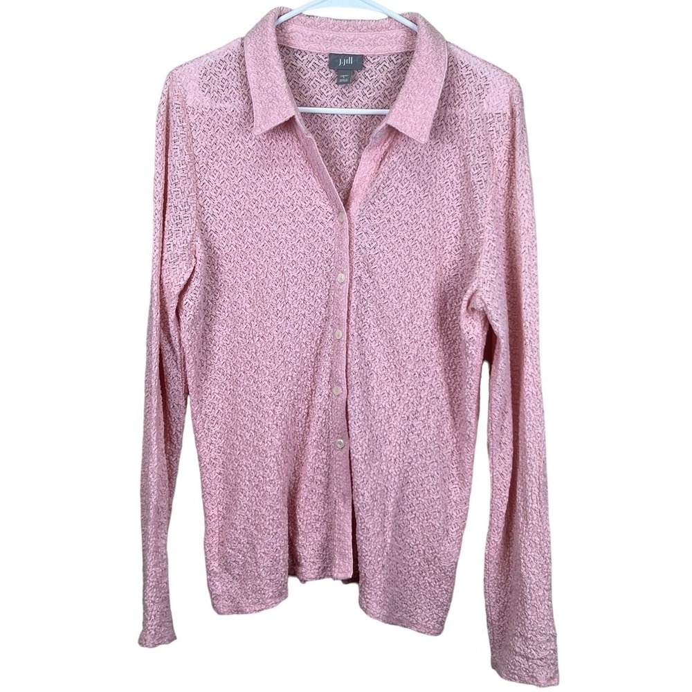 J. Jill Sheer Shirt‎ Women's Size Large (L) Pink Button Up Long Sleeves